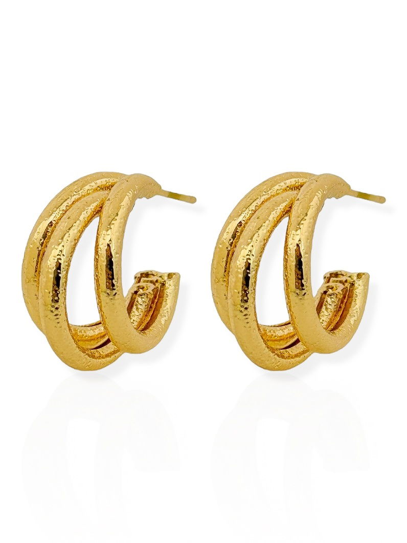 Brinco Folheado a Ouro 18k e Prata Argola Três Fios Texturizados G