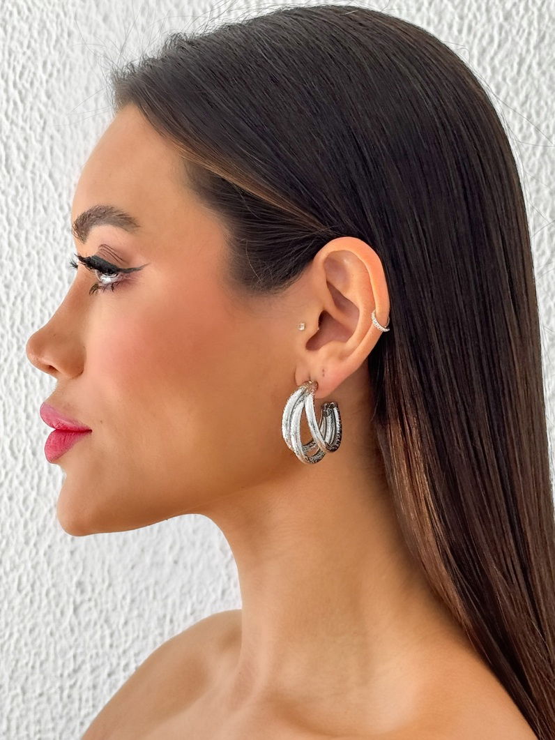 Brinco Folheado a Ouro 18k e Prata Argola Três Fios Texturizados G