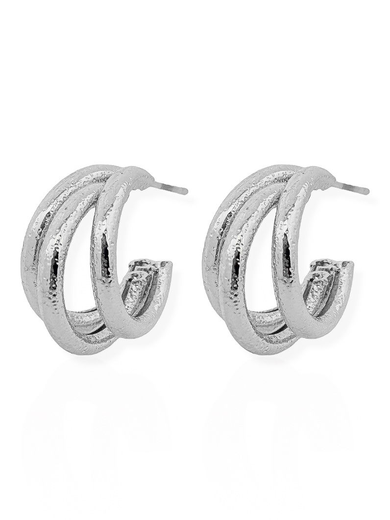 Brinco Folheado a Ouro 18k e Prata Argola Três Fios Texturizados G