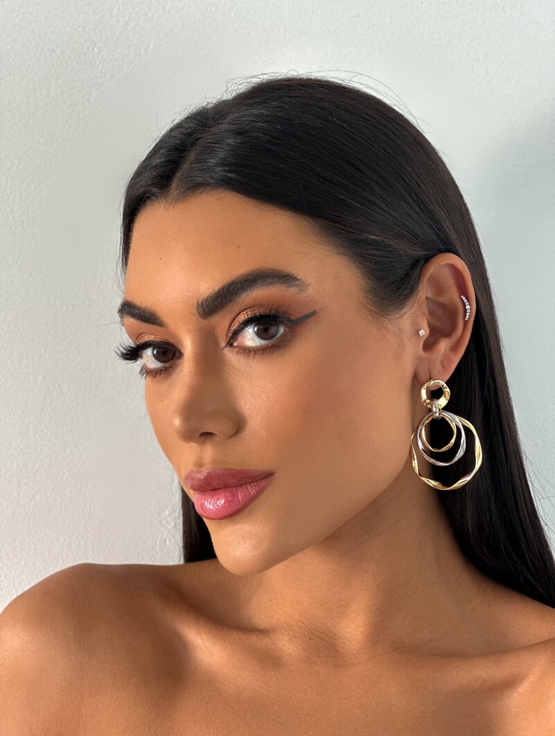 Brinco Folheado a Ouro 18k e Prata Argola Tripla com Ponteira