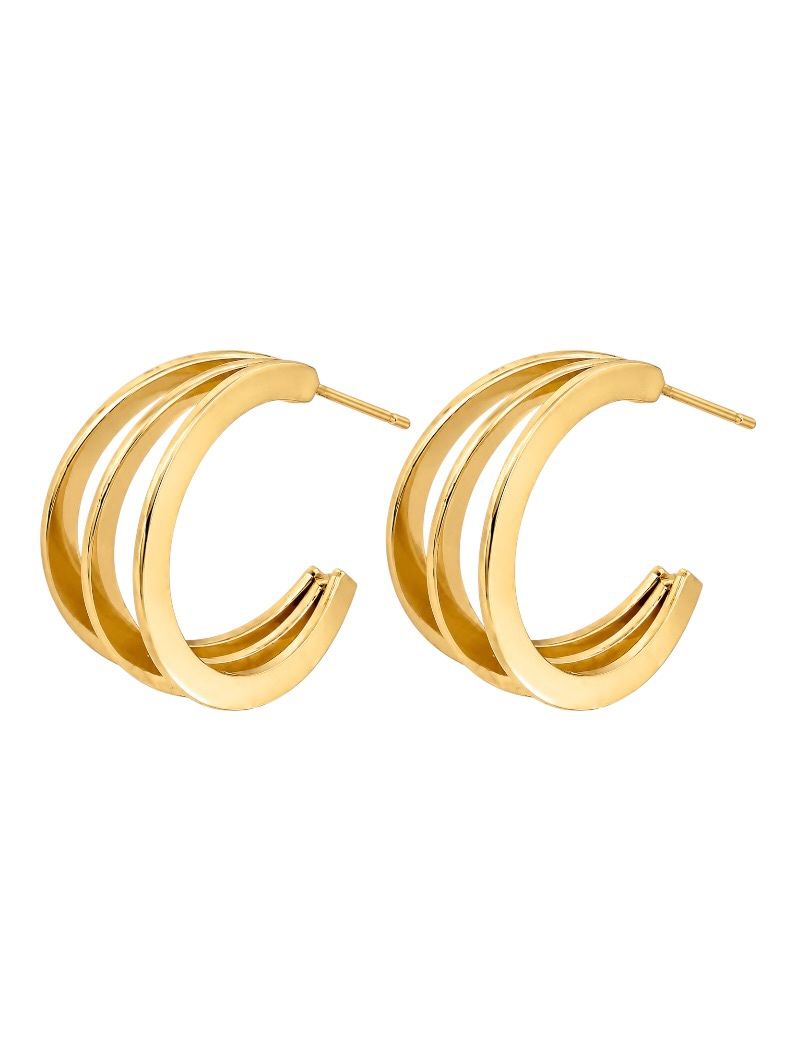 Brinco Folheado a Ouro 18k e Prata Argola Tripla Lisa
