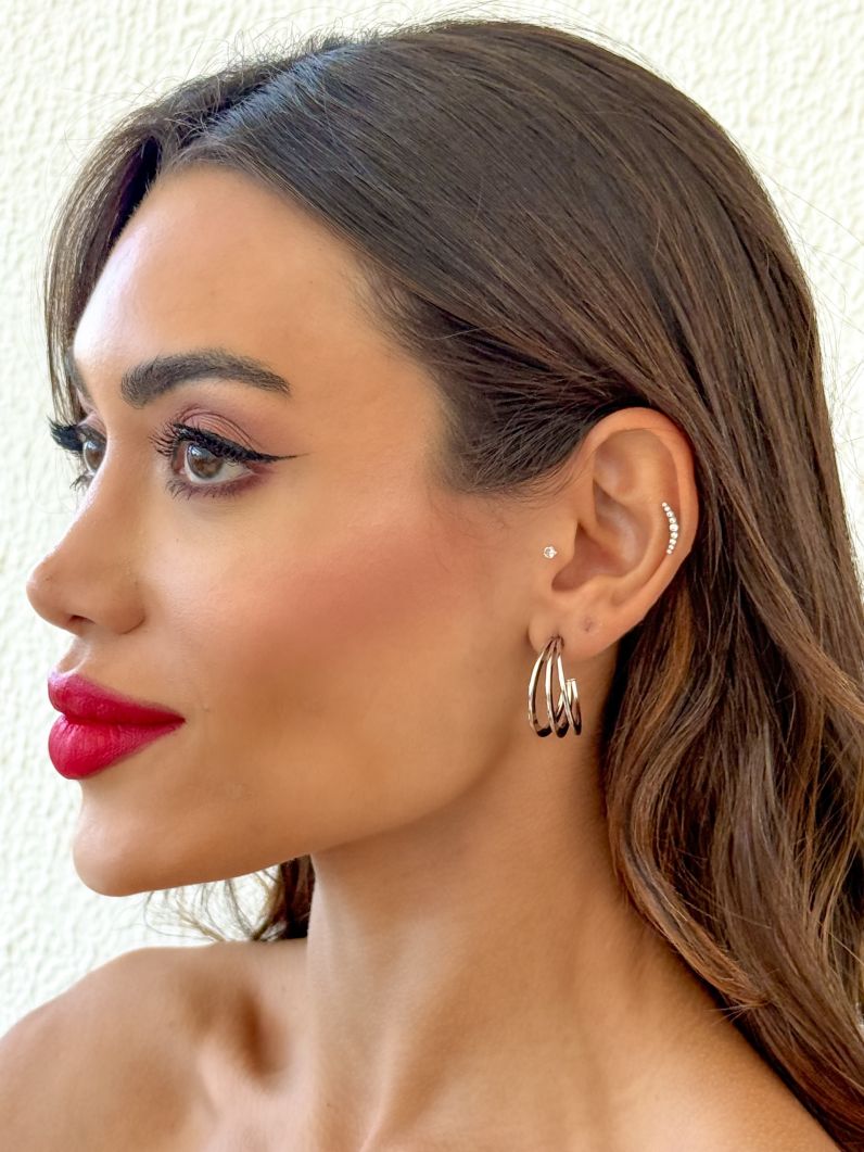 Brinco Folheado a Ouro 18k e Prata Argola Tripla Lisa