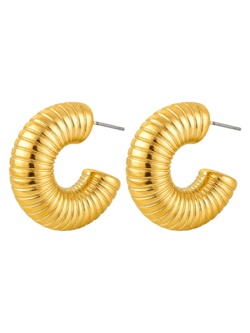 Brinco Folheado a Ouro 18k e Prata Argola Tubo Detalhado