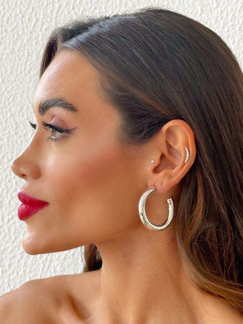 Brinco Folheado a Ouro 18k e Prata Argola Tubo Liso
