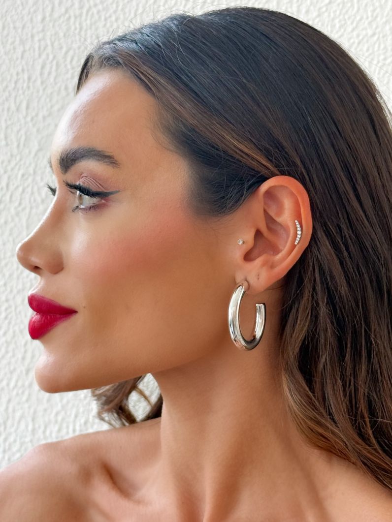 Brinco Folheado a Ouro 18k e Prata Argola Tubo Liso
