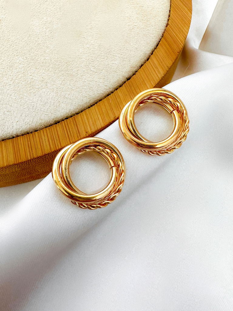 BRINCO FOLHEADO A OURO 18K E PRATA ARGOLA VINTAGE ENTRELAÇADA