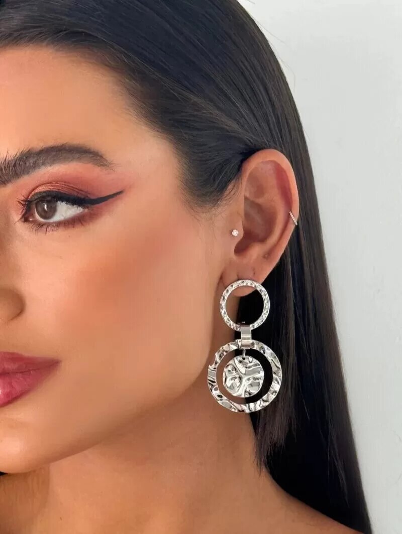 Brinco Folheado a Ouro 18k e Prata Argolas Texturizadas