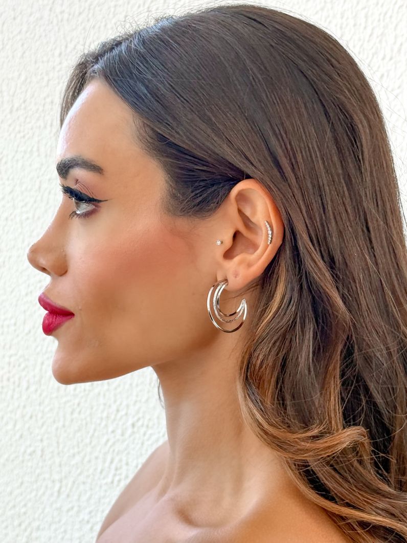 Brinco Folheado a Ouro 18k e Prata Argolas Texturizadas
