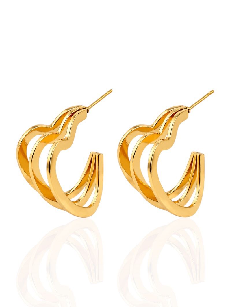 Brinco Folheado a Ouro 18k e Prata Argolas Três Fios Design Coração