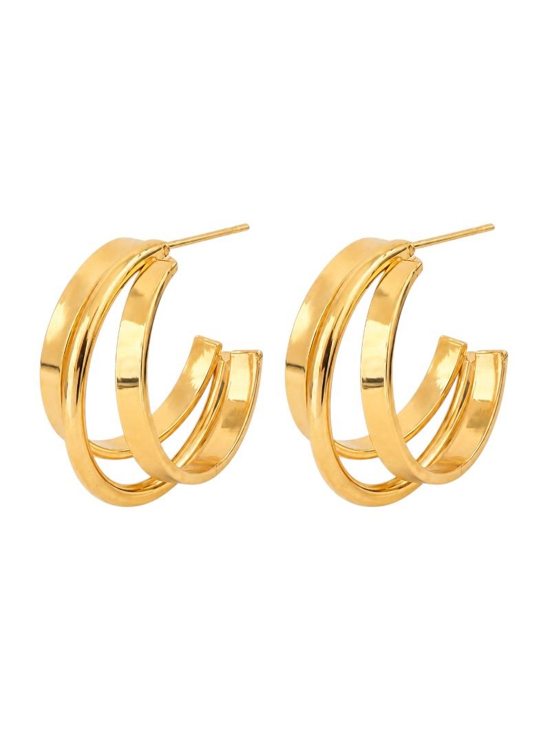 Brinco Folheado a Ouro 18k e Prata Argolas Três Fios Placa e Aro