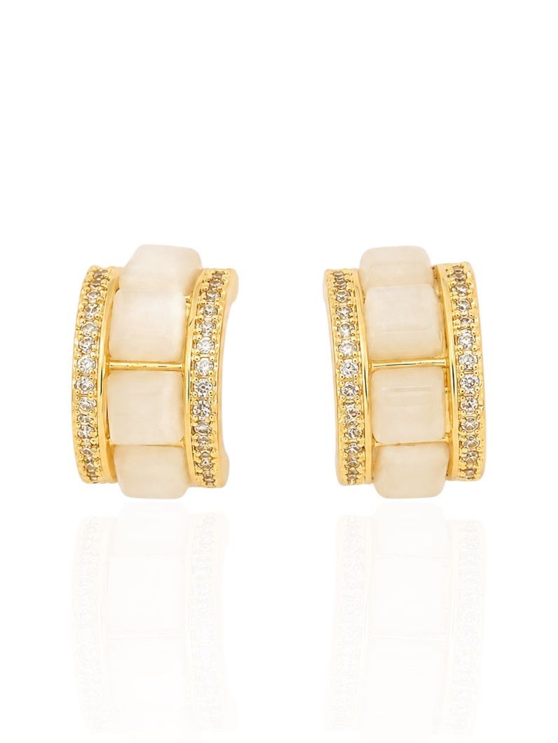 Brinco Folheado a Ouro 18k e Prata Argolinha Com Micro Zirconia e Quadrado Resinado