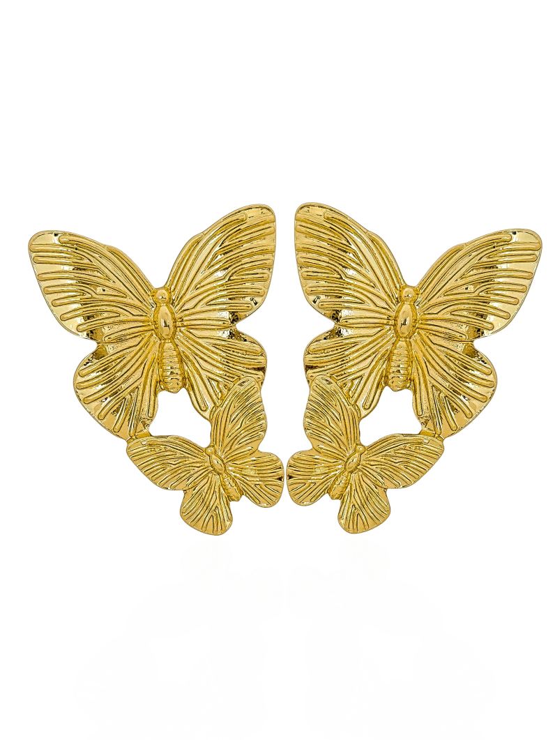 Brinco Folheado a Ouro 18k e Prata Borboleta Detalhada