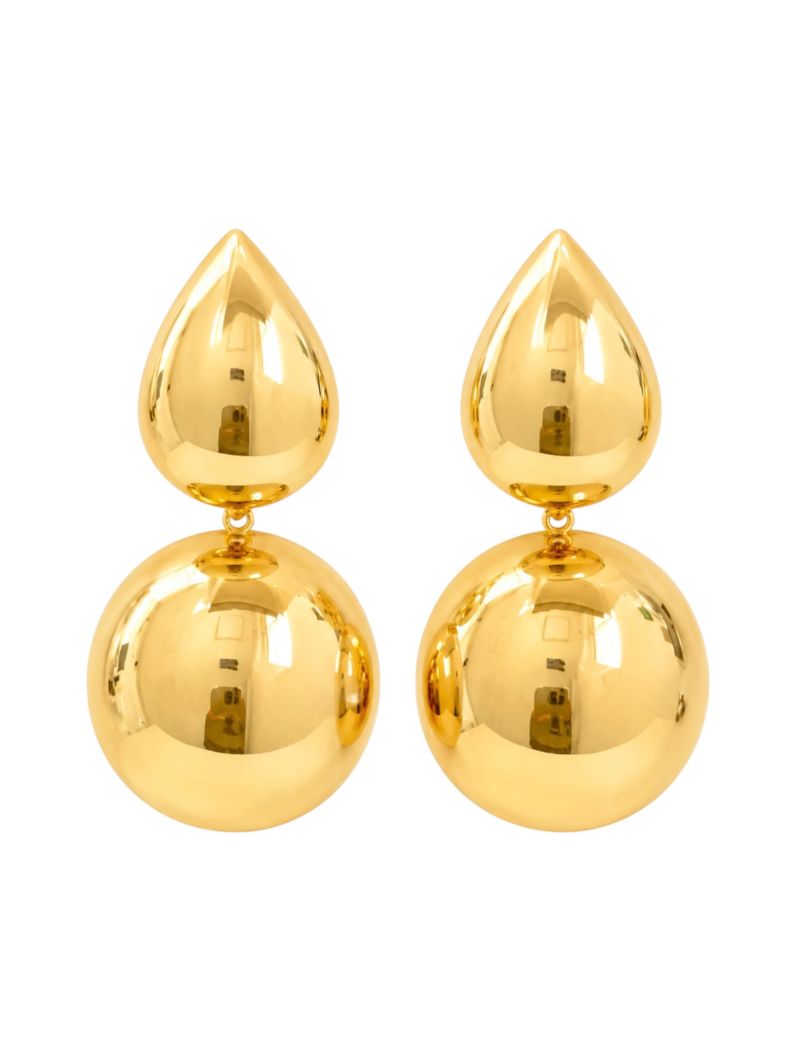 Brinco Folheado a Ouro 18k e Prata Botton Com Ponteira Gota