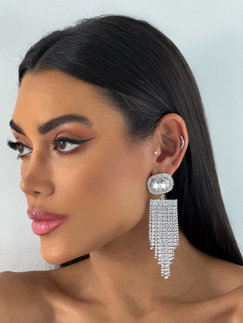 Brinco Folheado a Ouro 18k e Prata Botton de Zircônia com Franja