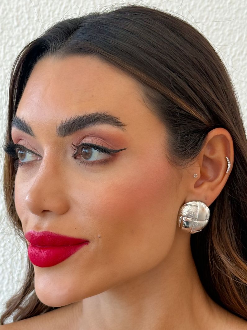 Brinco Folheado a Ouro 18k e Prata Botton Liso e Texturizado