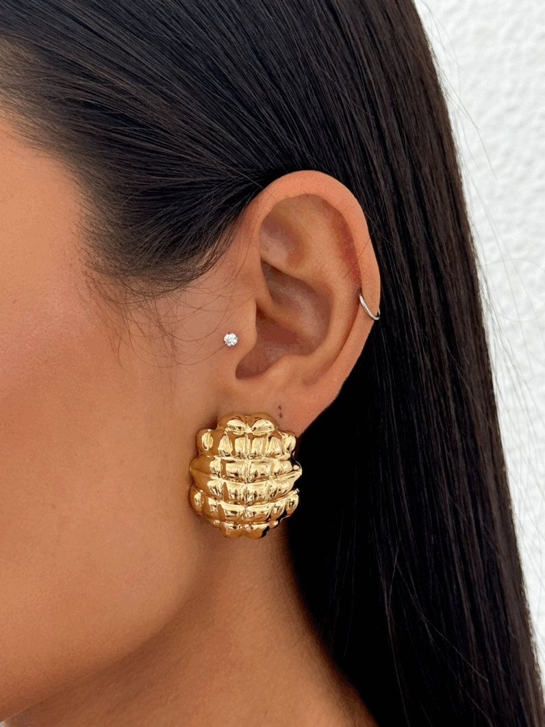 Brinco Folheado a Prata Botton Quadriculado