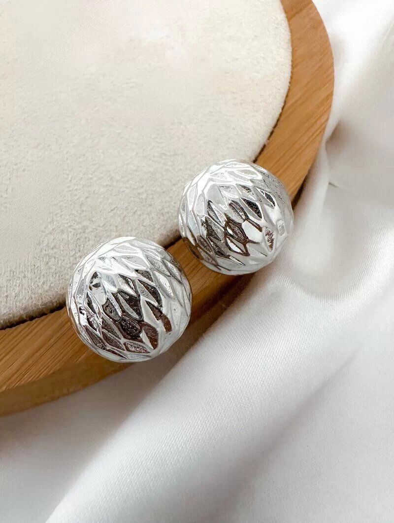 Brinco Folheado a Ouro 18k e Prata Botton Texturizado