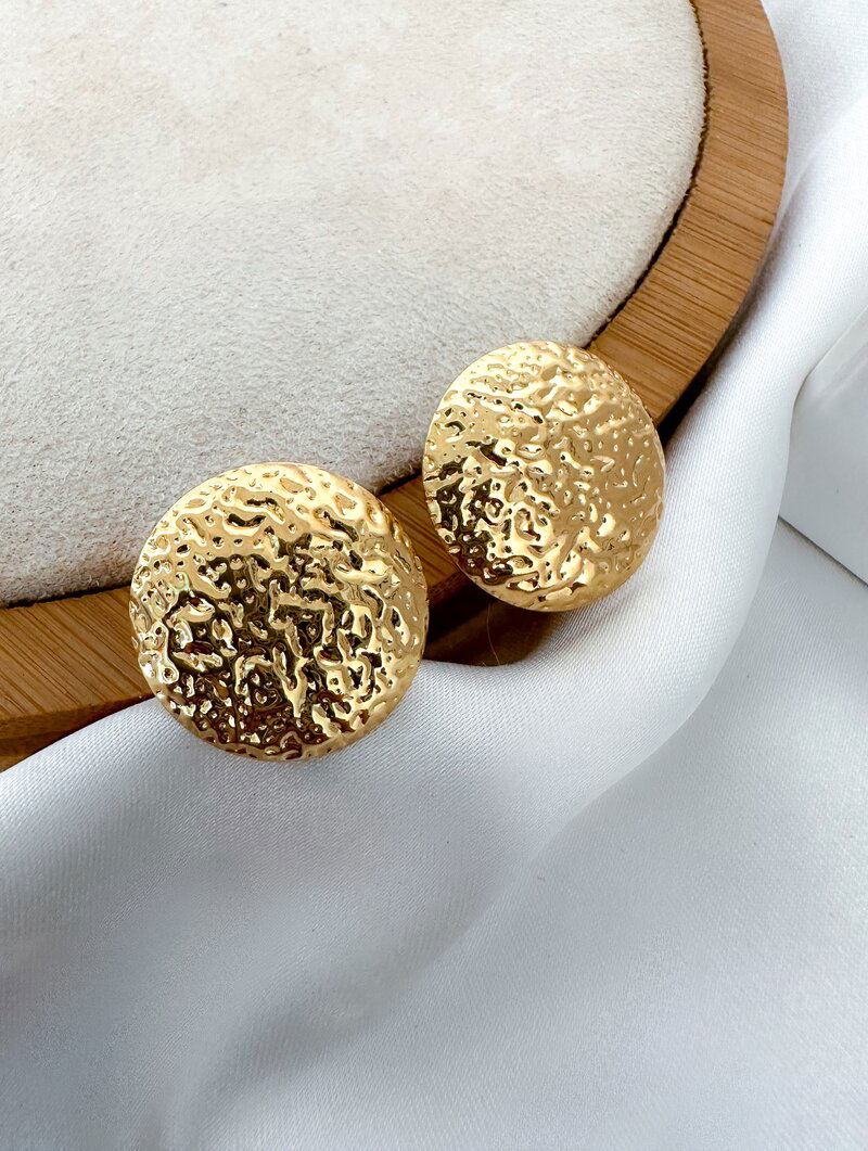 Brinco Folheado a Ouro 18k e Prata Botton Texturizado