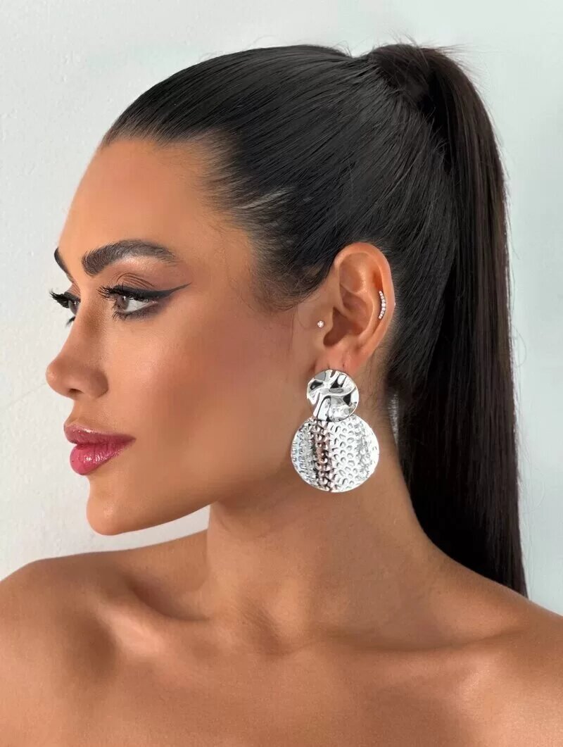 Brinco Folheado a Ouro 18k e Prata Botton Texturizado com Ponteira Botton