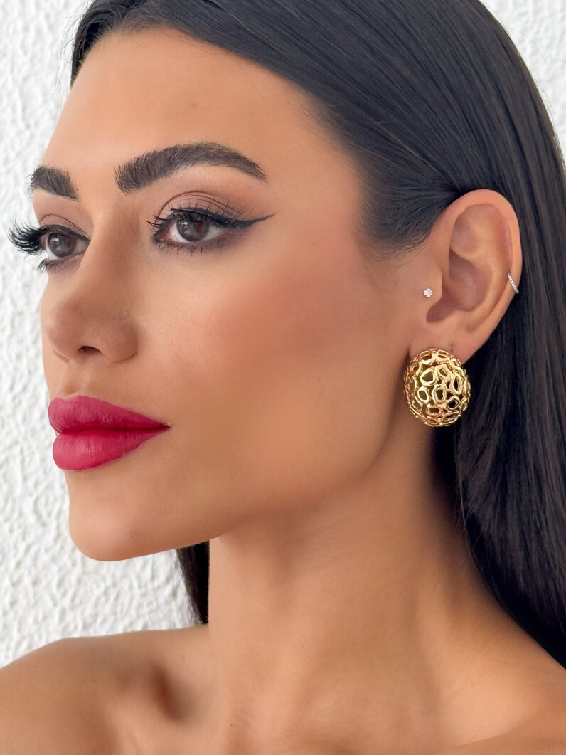 Brinco Folheado a Ouro 18k e Prata Botton Trabalhado