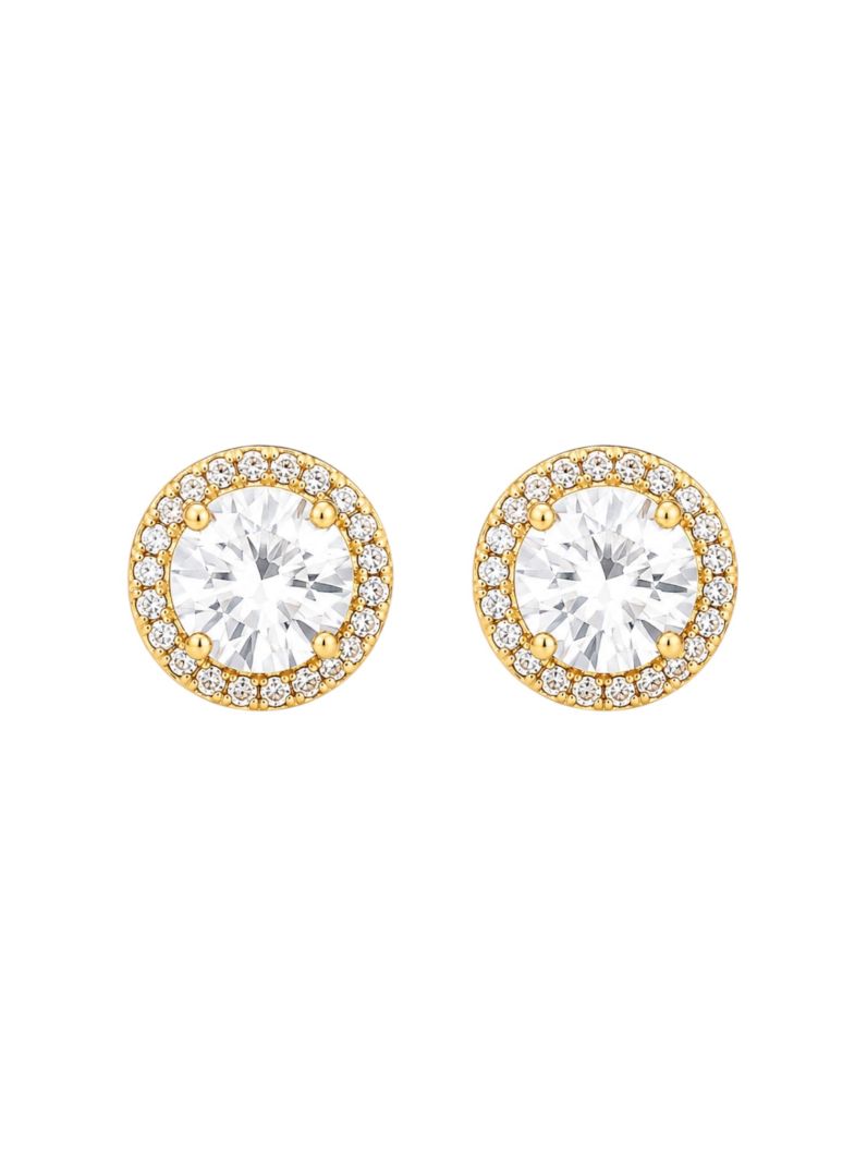 Brinco Folheado a Ouro 18k e Prata Circulo Cravejado
