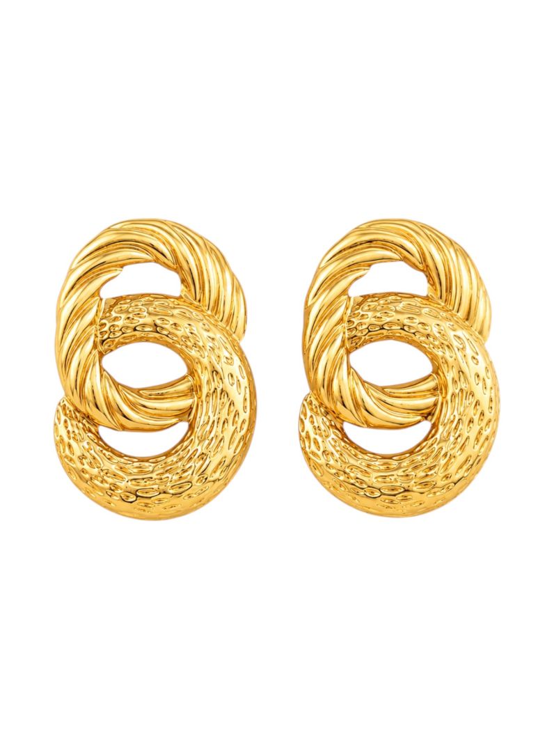 Brinco Folheado a Ouro 18k e Prata Circulo Duplo Texturizado