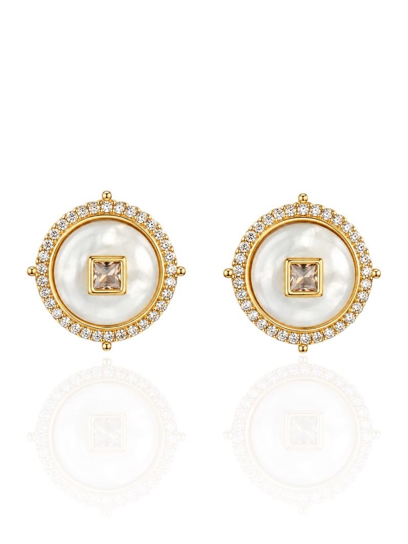 Brinco Folheado a Ouro 18k e Prata Circulo Madre Pérola Com Micro Zirconia
