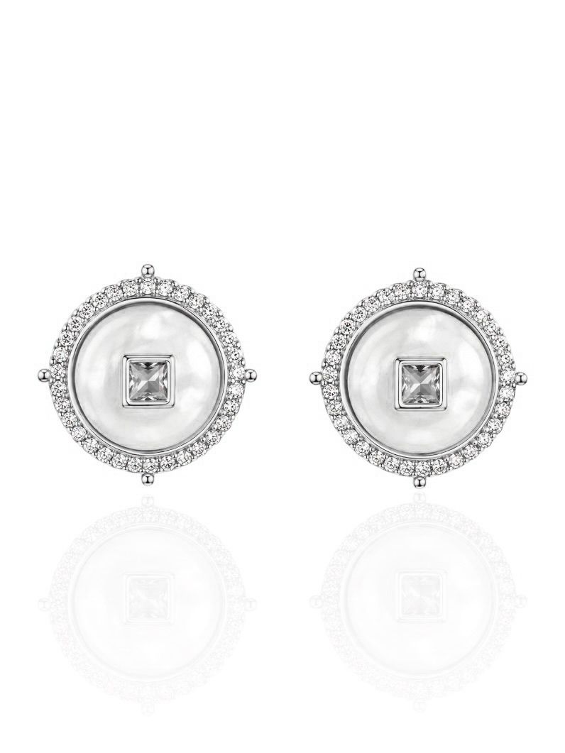Brinco Folheado a Ouro 18k e Prata Circulo Madre Pérola Com Micro Zirconia