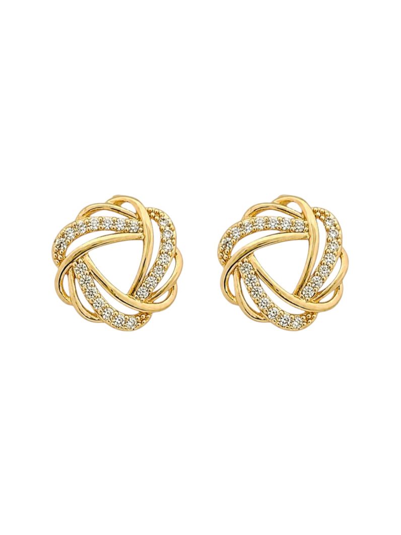 Brinco Folheado a Ouro 18k e Prata Circulo Trançado Cravejado