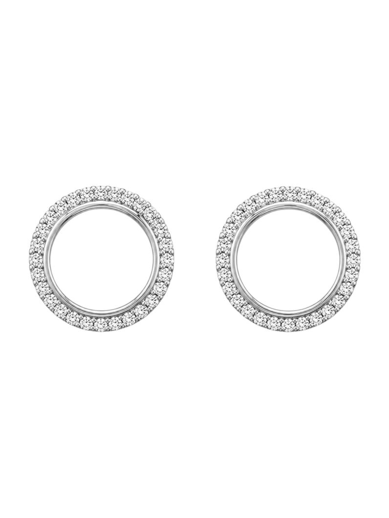 Brinco Folheado a Ouro 18k e Prata Circulo Vazado Com Borda Cravejada