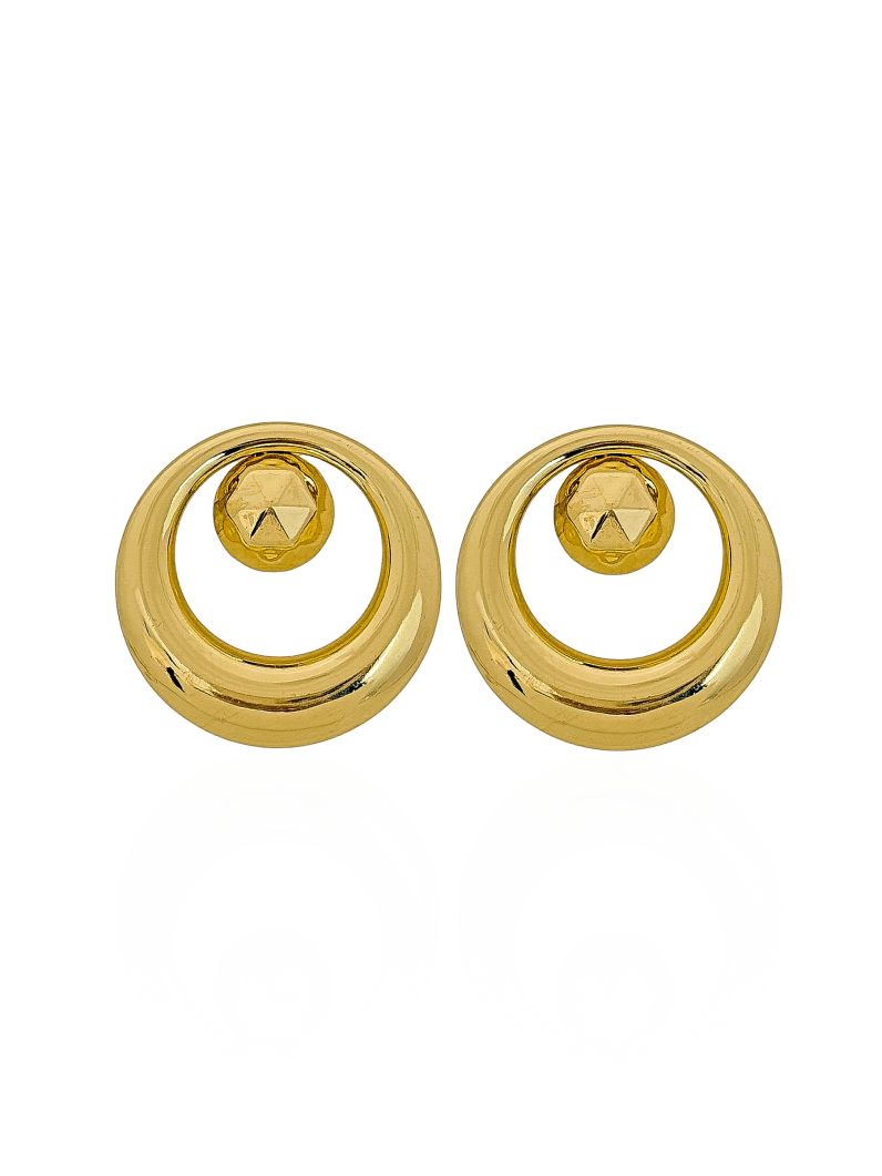 Brinco Folheado a Ouro 18k e Prata Círculo Vazado Com Esfera