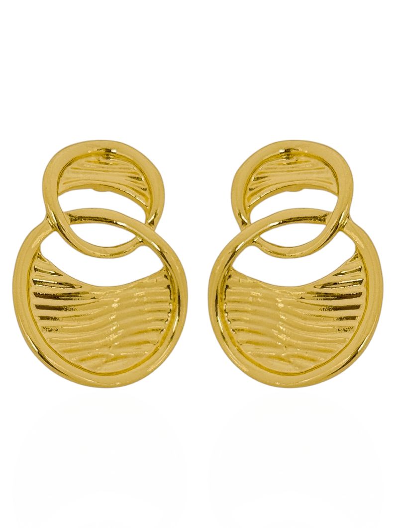 Brinco Folheado a Ouro 18k e Prata Circulos Detalhados