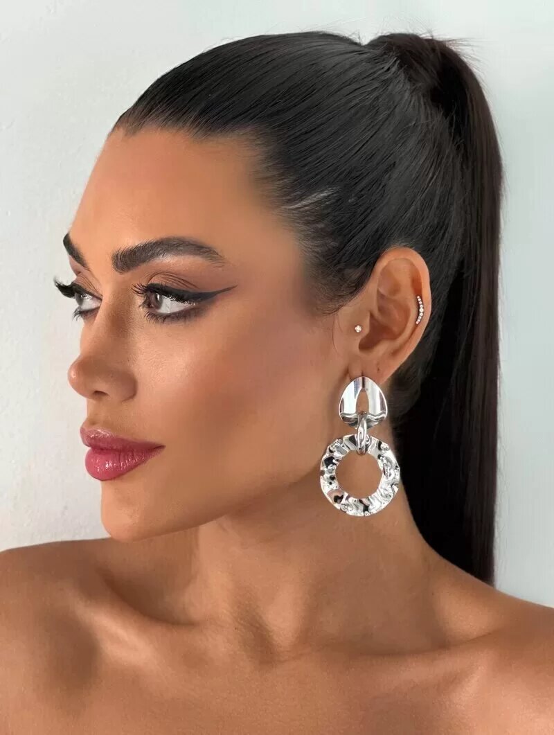 Brinco Folheado a Ouro 18k e Prata Circulos Martelados