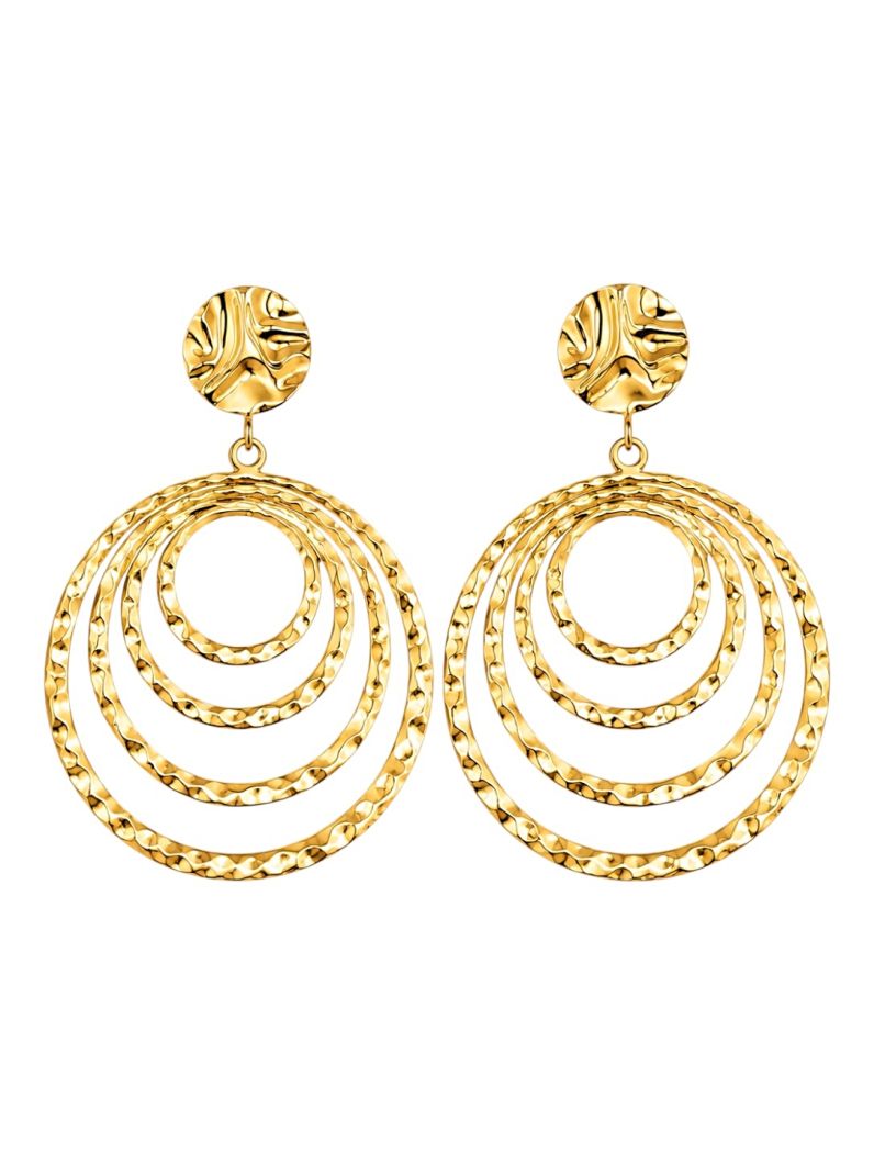 Brinco Folheado a Ouro 18k e Prata Circulos Martelados e Vazados