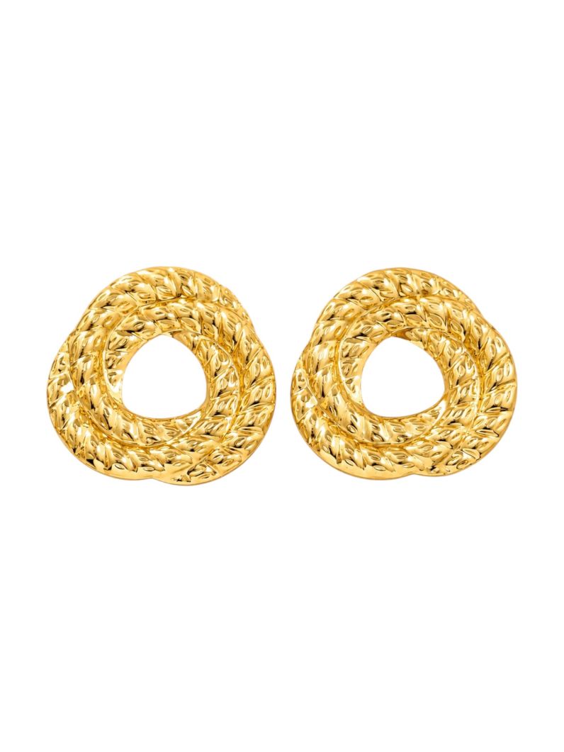Brinco Folheado a Ouro 18k e Prata Circulos Vazados Texturizados
