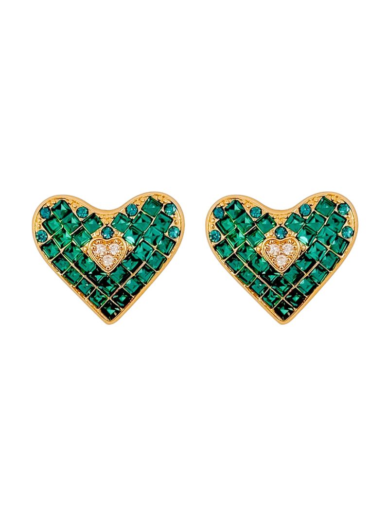 Brinco Folheado a Ouro 18k e Prata Coração Com Zircônias