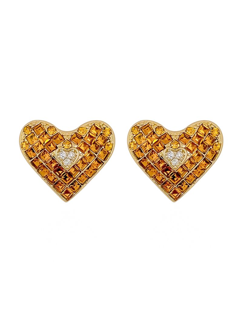 Brinco Folheado a Ouro 18k e Prata Coração Com Zircônias