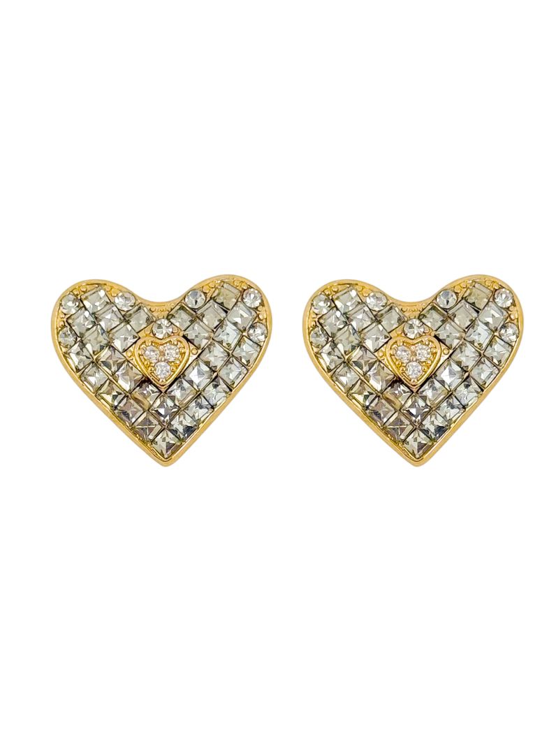 Brinco Folheado a Ouro 18k e Prata Coração Com Zircônias