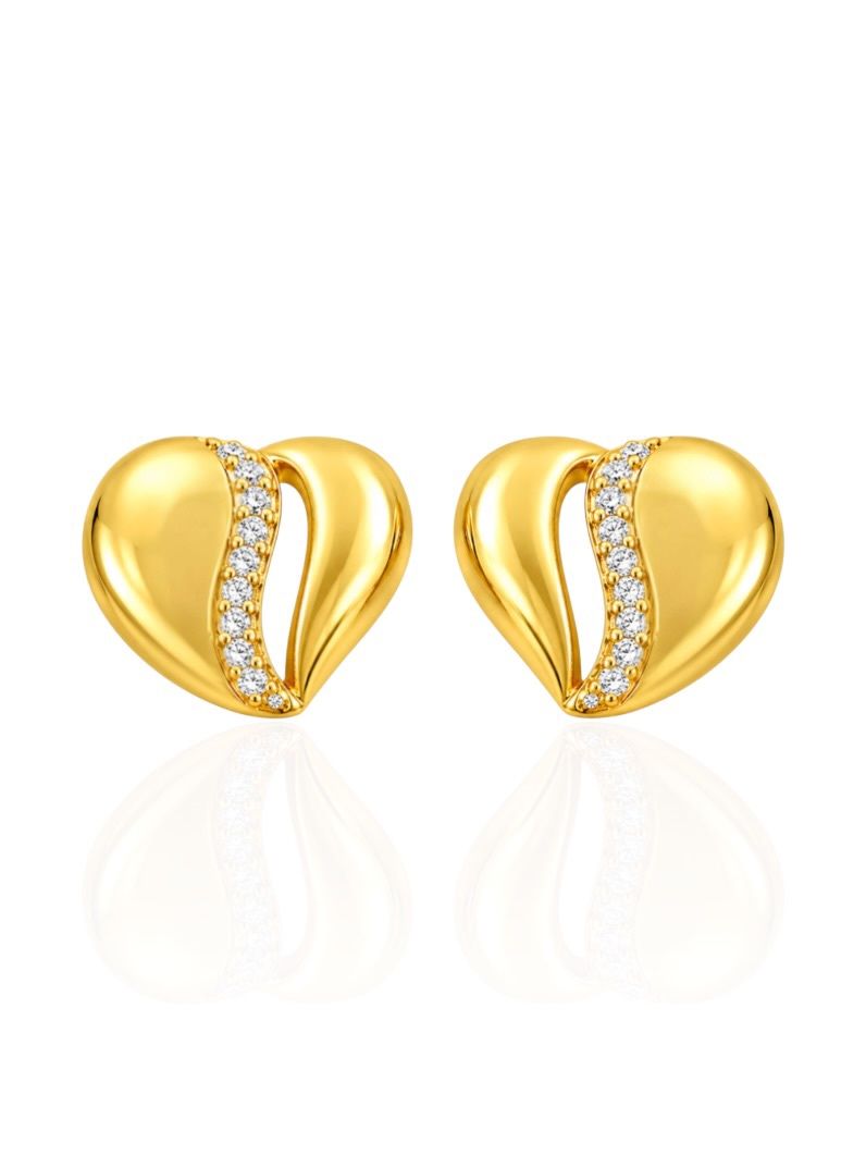 Brinco Folheado a Ouro 18k e Prata Coração Cravejado