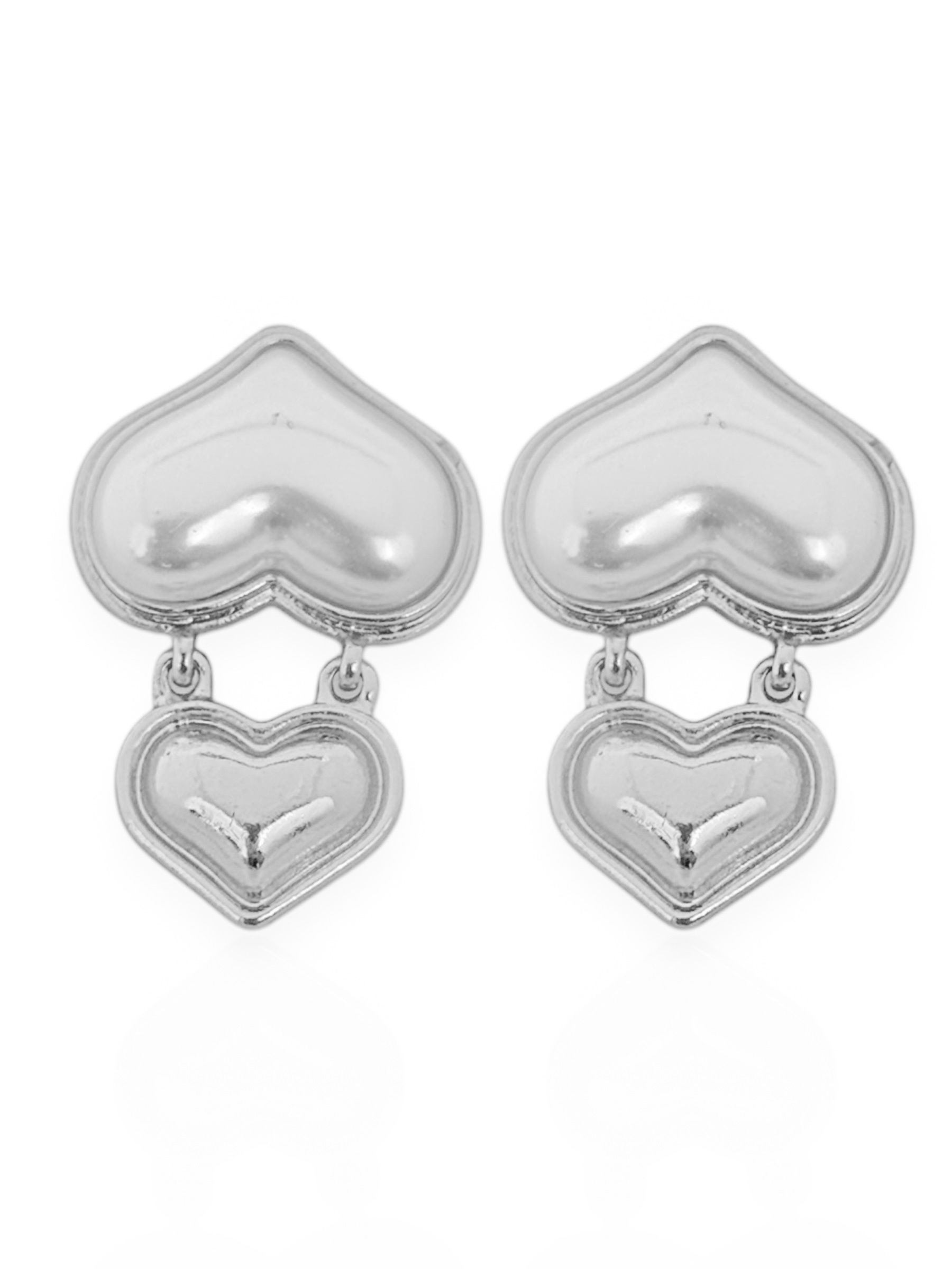 Brinco Folheado a Ouro 18k e Prata Coração Duplo Com Pérola Encapsulado