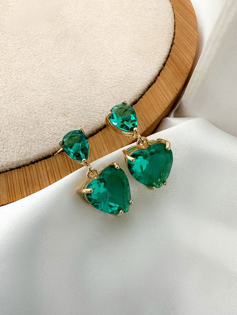 Brinco Folheado a Ouro 18k e Prata Coração e Gota de Zircônia