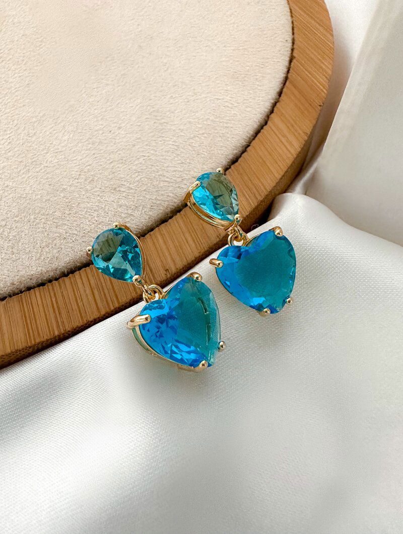 Brinco Folheado a Ouro 18k e Prata Coração e Gota de Zircônia