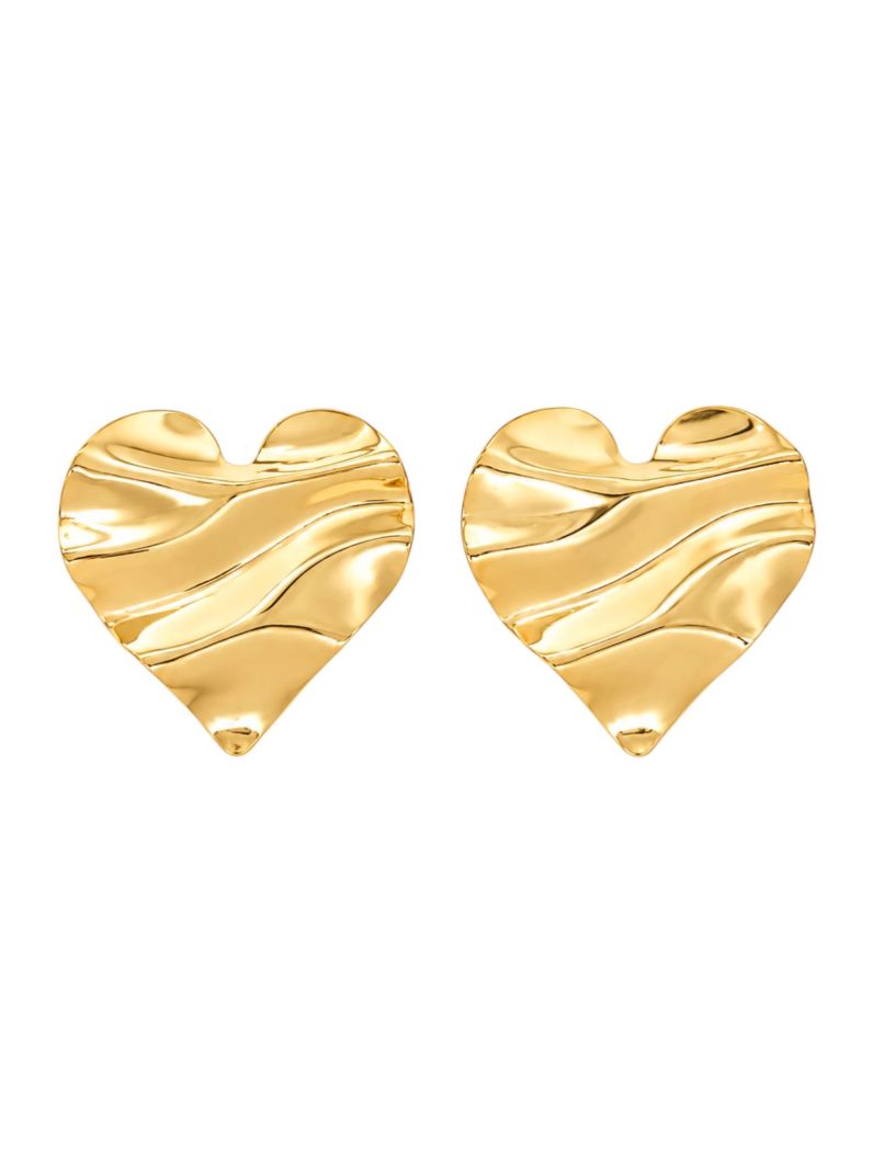 Brinco Folheado a Ouro 18k e Prata Coração Martelado