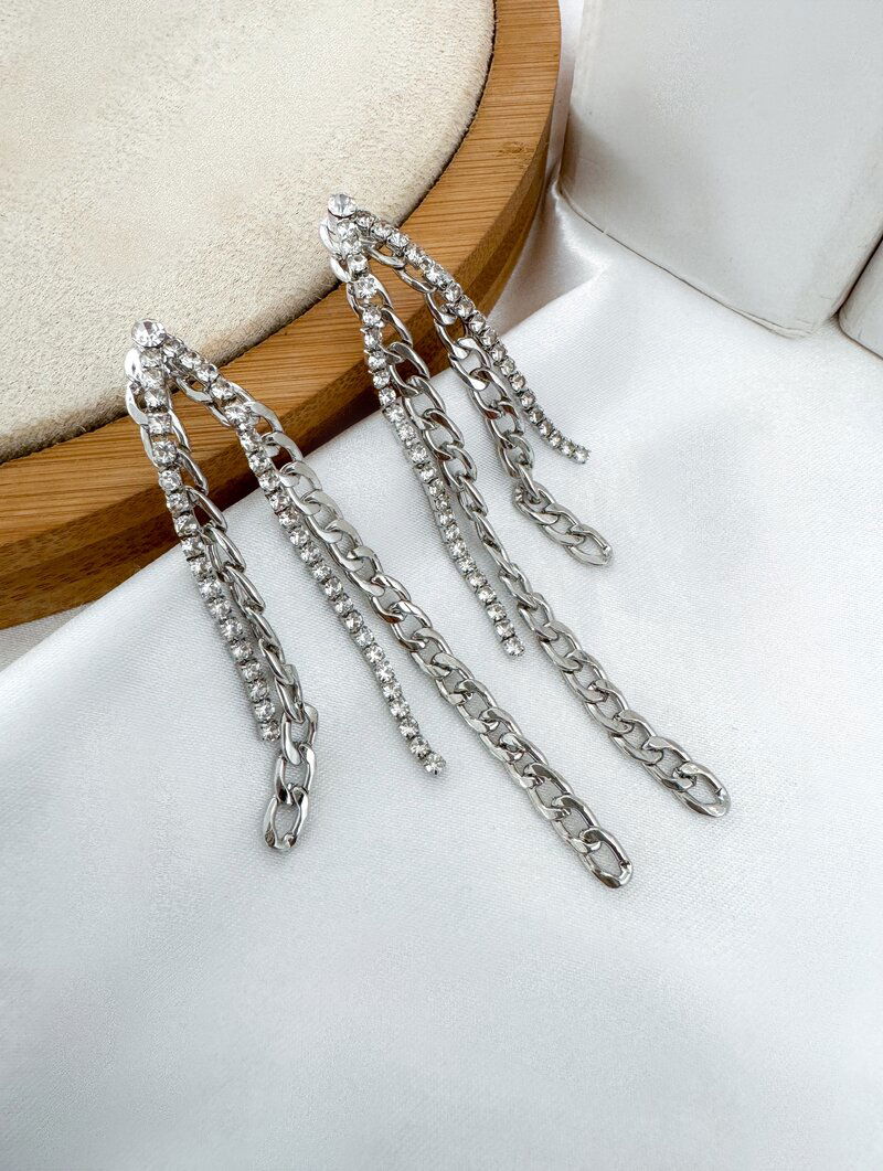 Brinco Folheado a Ouro 18k e Prata Corrente com Zircônias