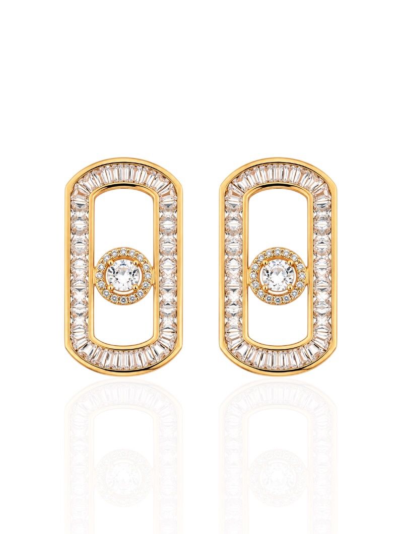 Brinco Folheado a Ouro 18k e Prata Cravejado Com Microzirconia Coloridos