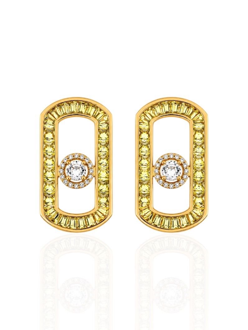 Brinco Folheado a Ouro 18k e Prata Cravejado Com Microzirconia Coloridos