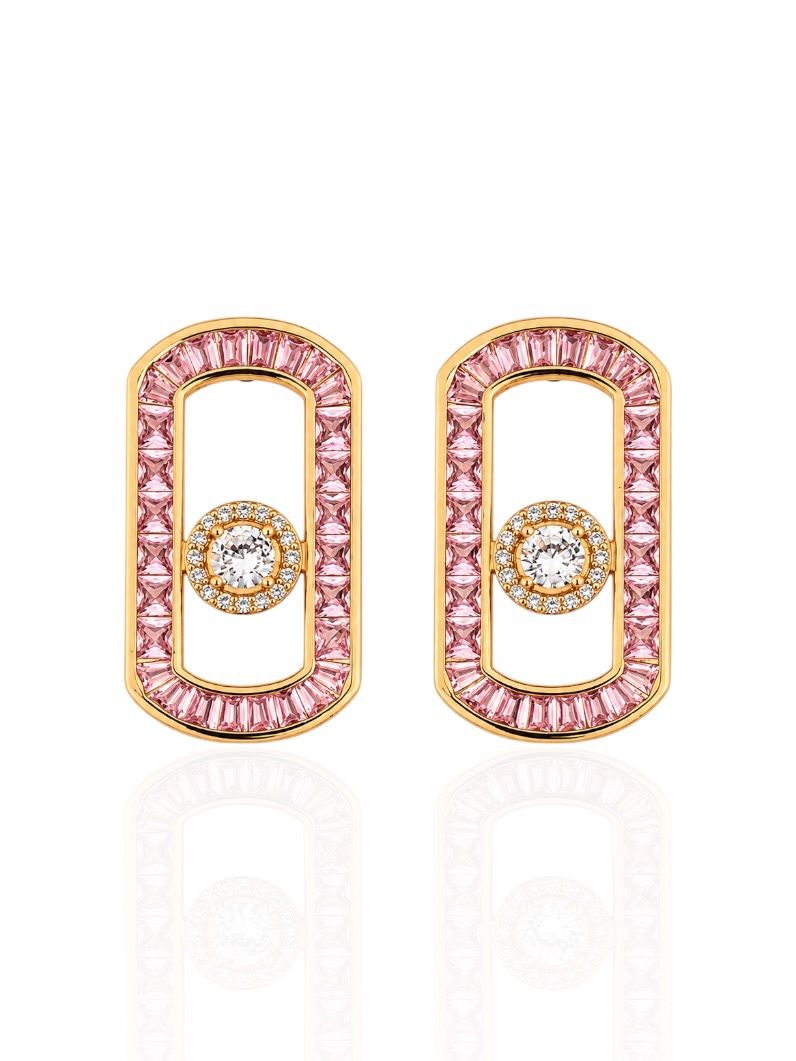 Brinco Folheado a Ouro 18k e Prata Cravejado Com Microzirconia Coloridos