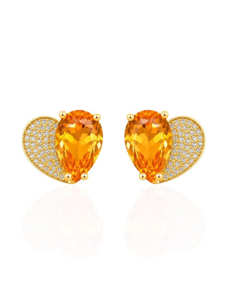 Brinco Folheado a Ouro 18k e Prata Cristal e Cravejado Design Coração