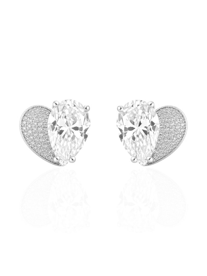Brinco Folheado a Ouro 18k e Prata Cristal e Cravejado Design Coração