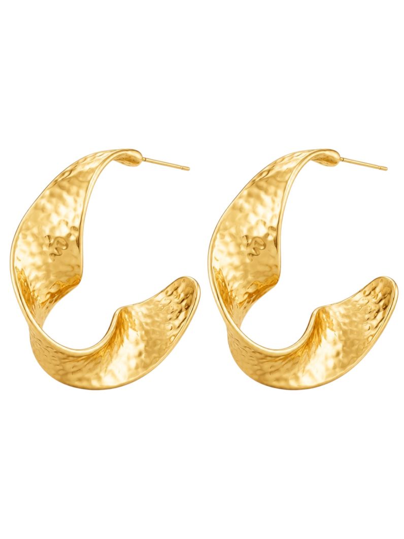 Brinco Folheado a Ouro 18k e Prata Curvado Martelado
